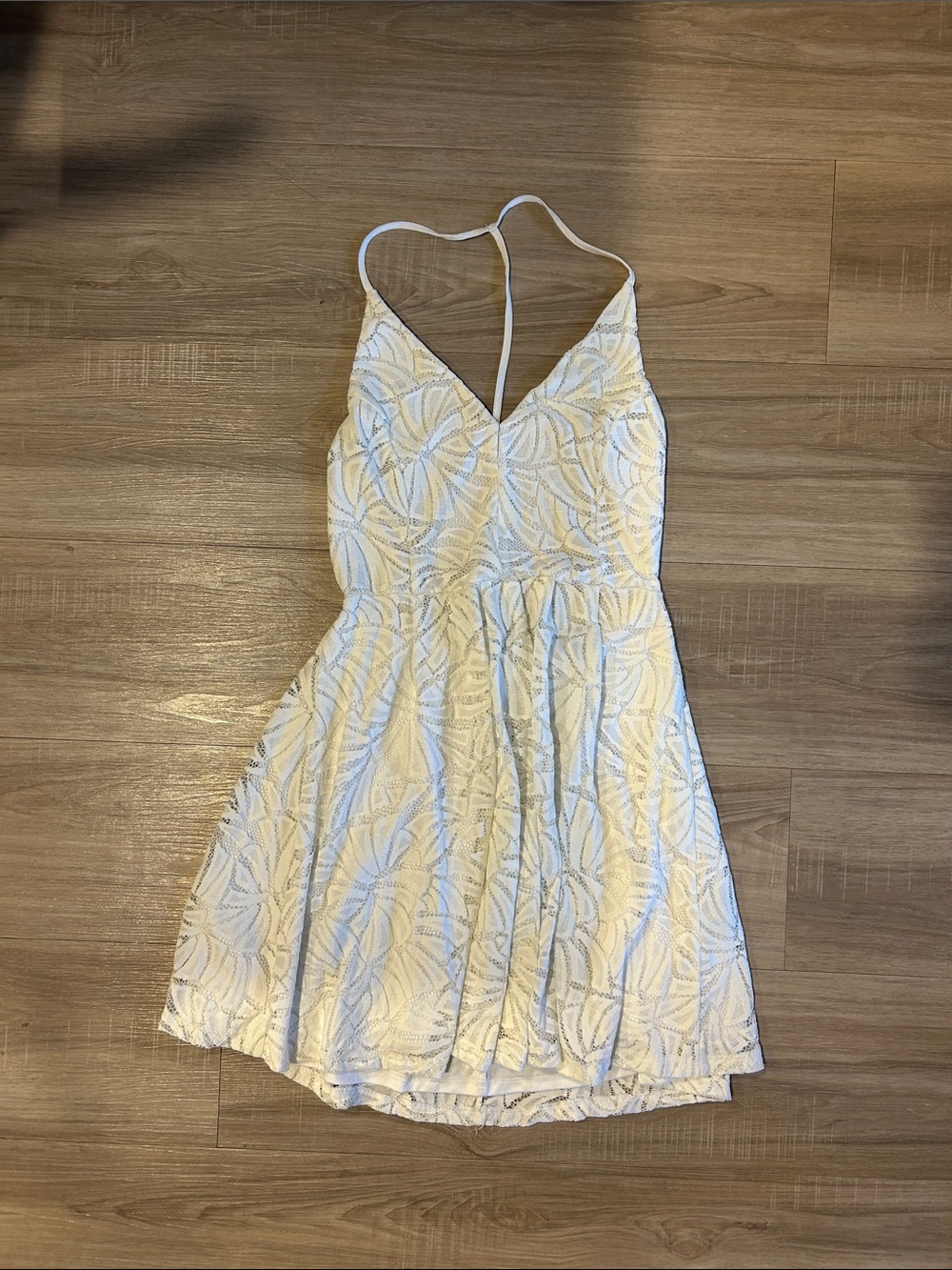 Express White Lace Mini Dress with V-Neck and Open Back